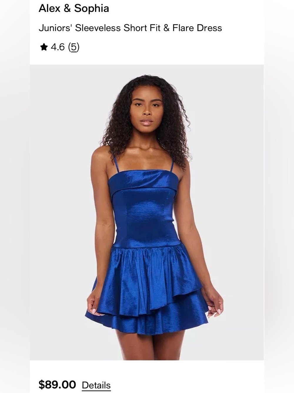 Juniors Alex & Sophia Royal Blue Satin Sleeveless Fit-and-Flare Dress Size 3/4
